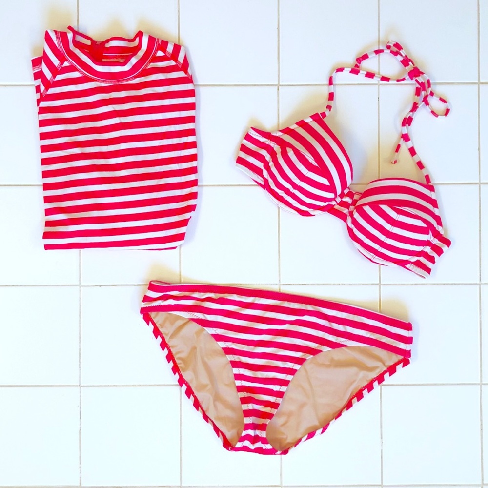 J. Crew Stripe Rash Guard and Bikini Set